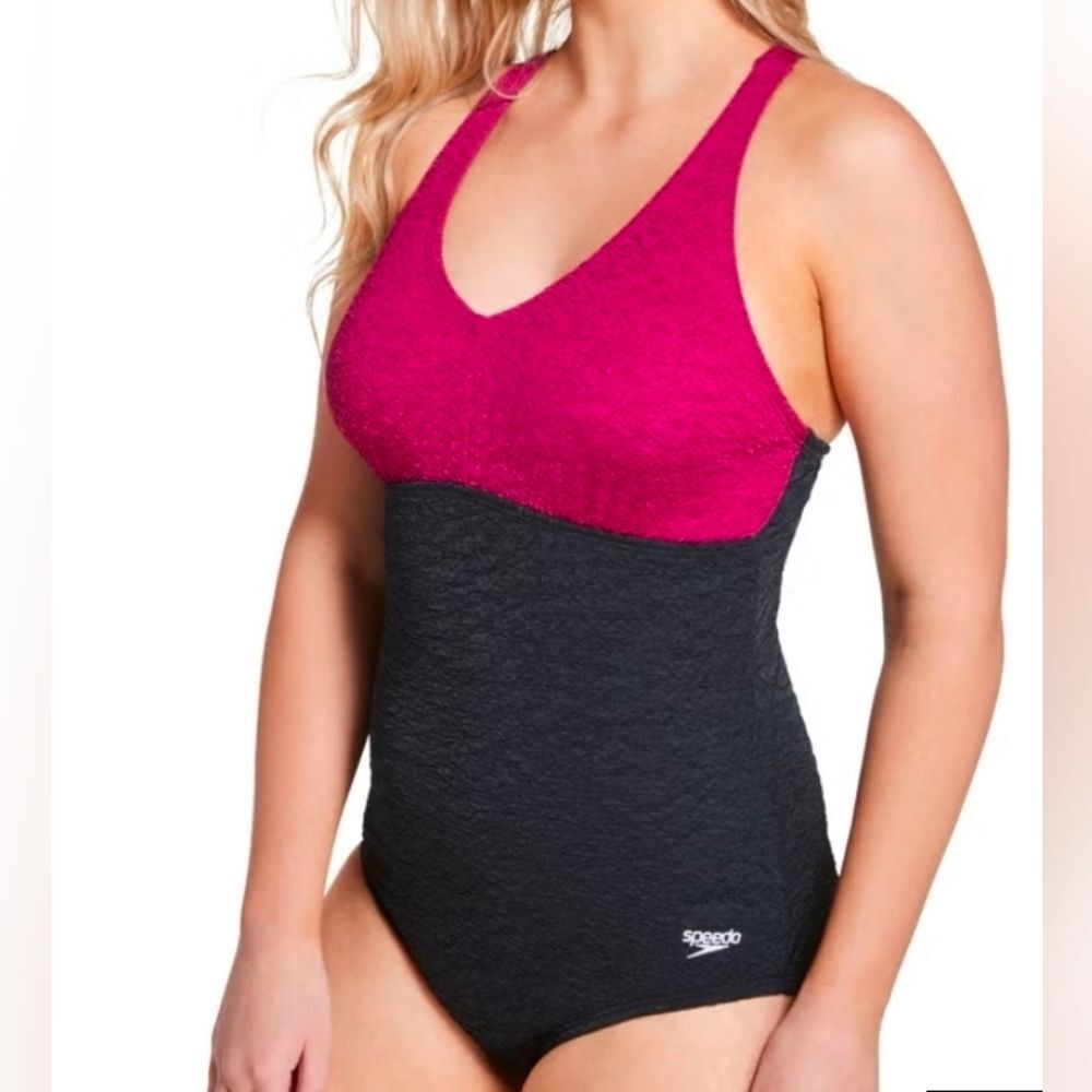 Speedo Women's Magenta and Black One Piece Pebble Texture Color One Piece